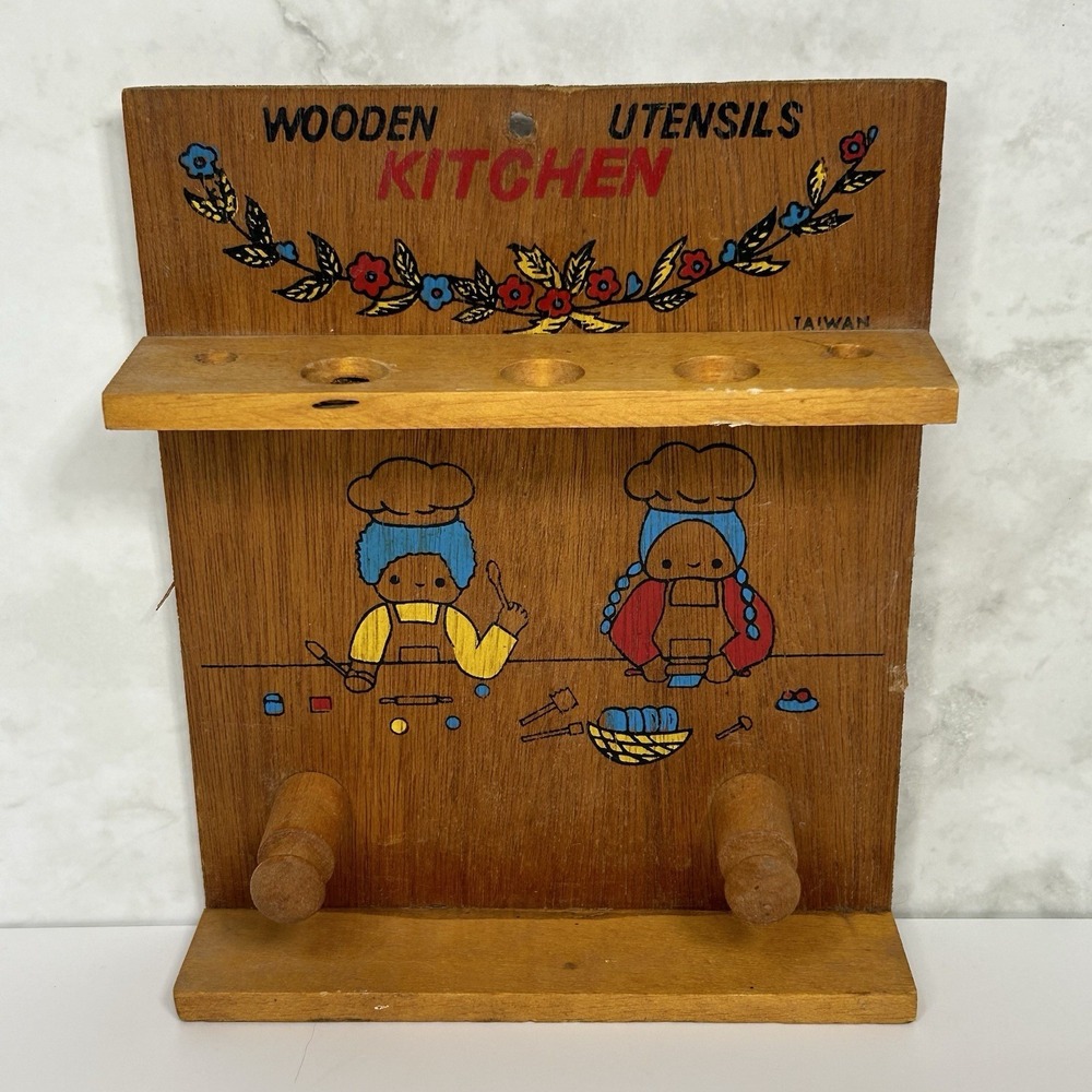 Rare Vintage Sanrio Japan Twins Patty And Jimmy Kitchen Wooden Utensils Storage